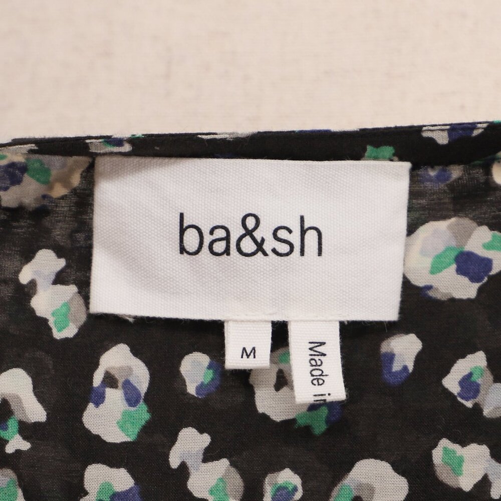 ba&sh Blake Blouse Ruffled Yoke Abstract Printed Long Sleeve Black Green Size M - Picture 8 of 9